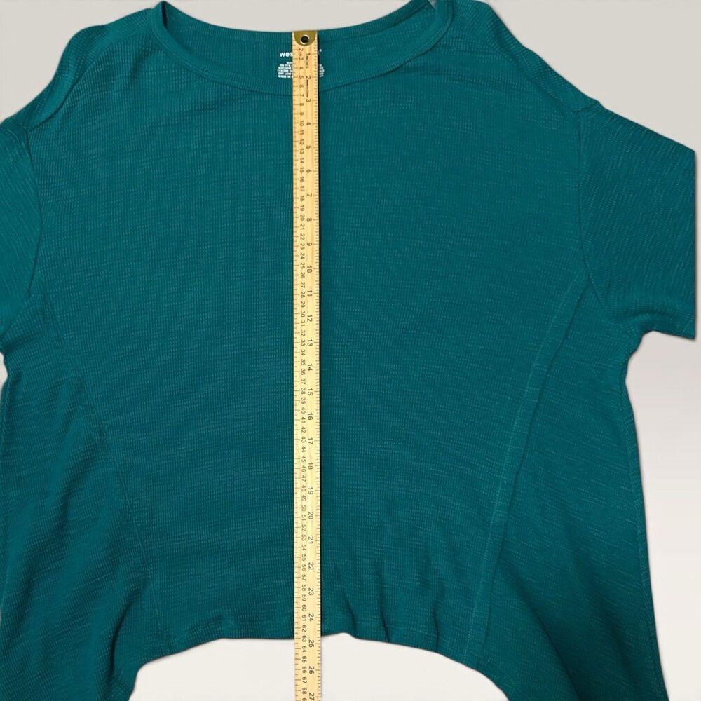 Westbound Teal Waffle Knit Asymmetrical Sharkbite Hem Long Sleeve Top 1X - Picture 6 of 8